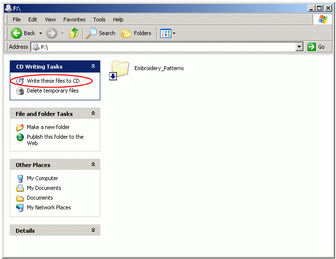 Write on the CD Your Embroidery Patterns Folder